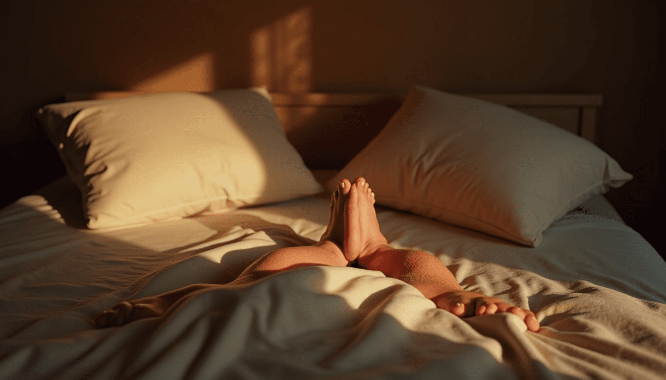 Two pillows and soft morning light on a bed, symbolic still for how to make your wife orgasm, no figures