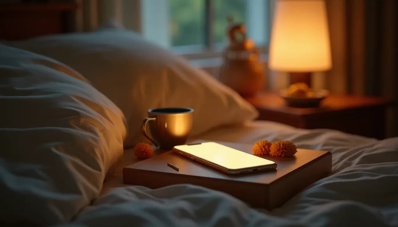 A phone glowing on a bedside table at night, the quiet hour when many Indians open their AI companion app