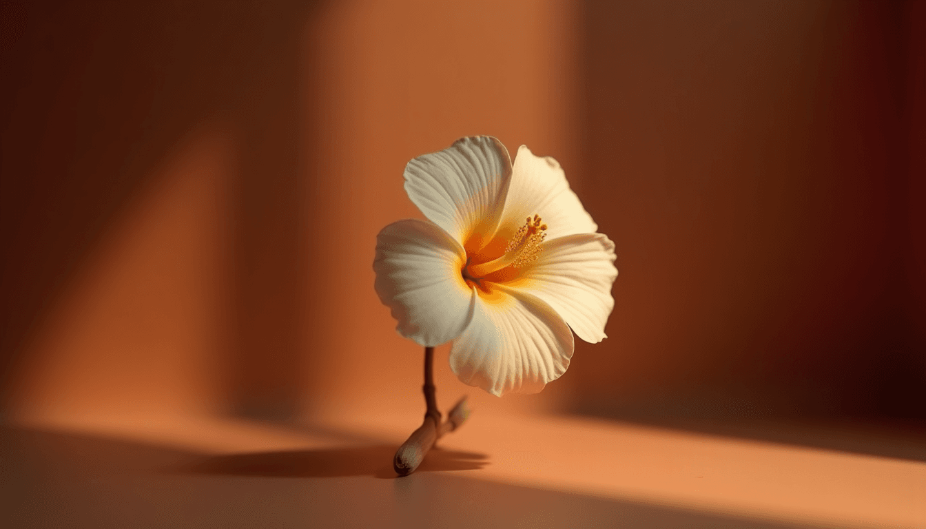 A single blooming flower in warm side-light against deep shadow, female orgasm science symbolic still life, no figures