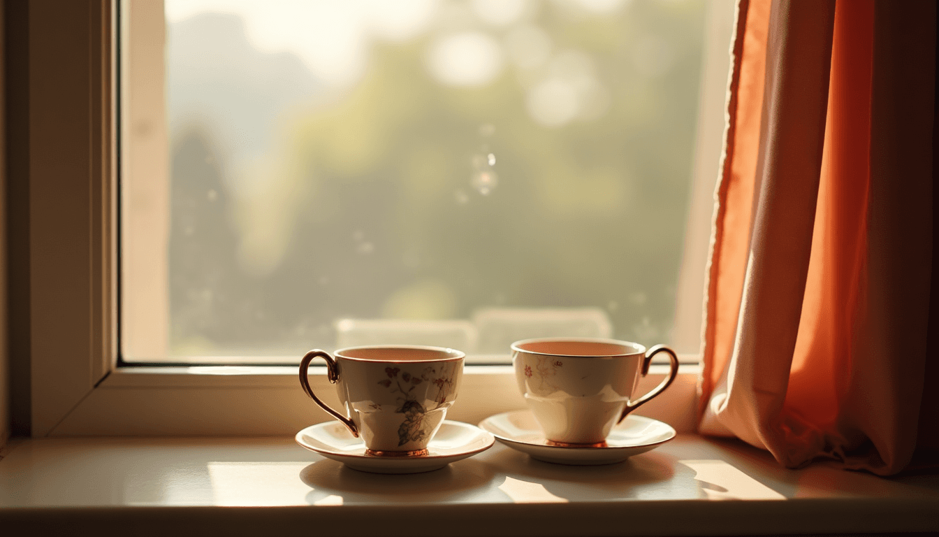 Two cups of chai on a windowsill in soft morning light, representing how to spice up married life after five years